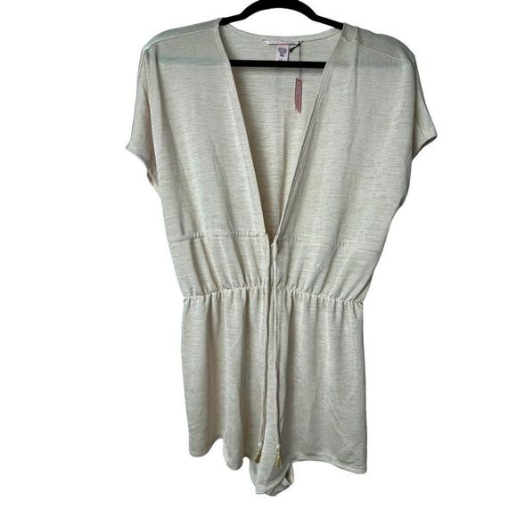 NWT Victoria Secret Cream Beige Sleep Romper size M Short Sleeve V Neck - Picture 4 of 11